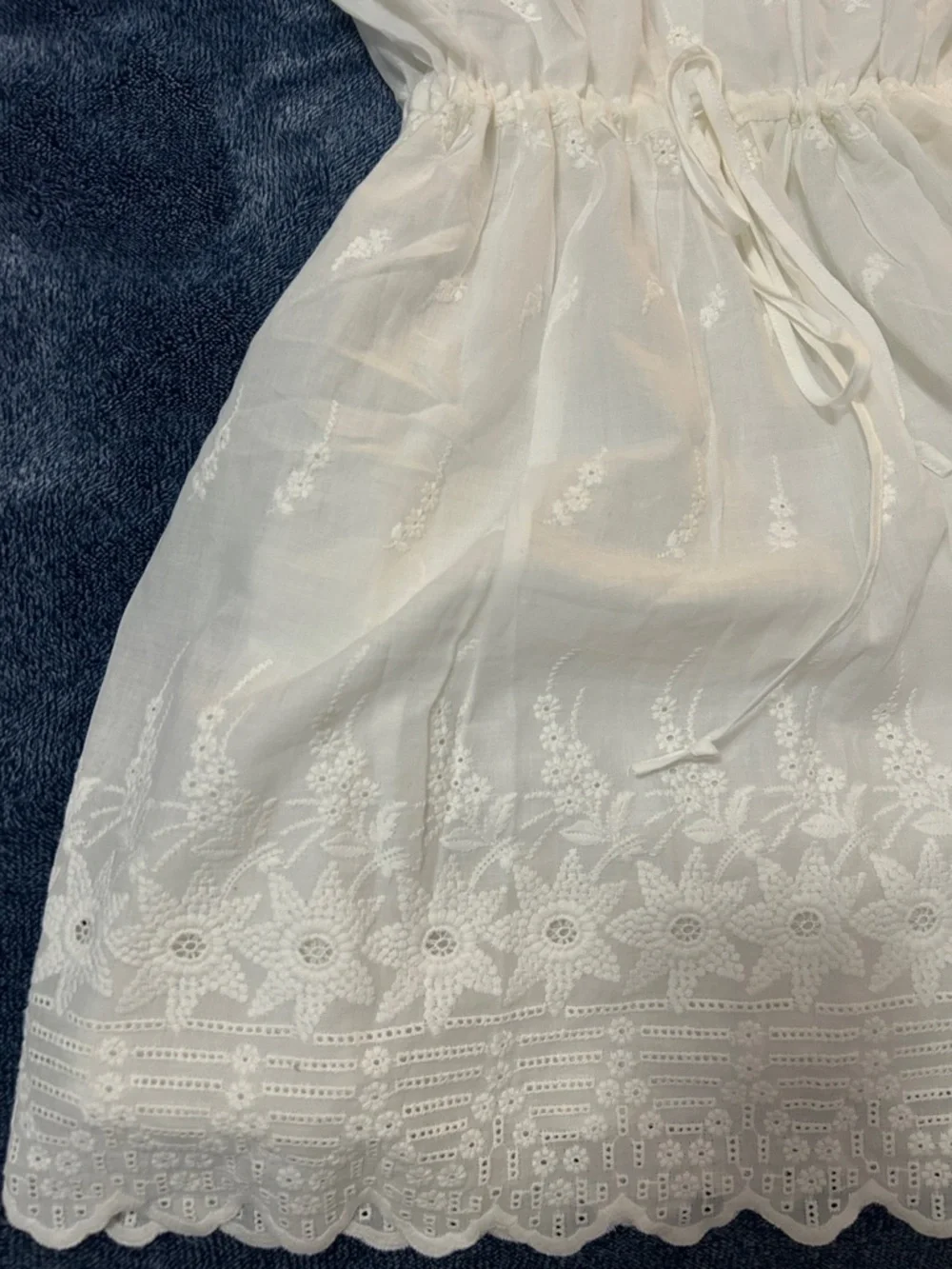 White Eyelet embroidered Drawstring Waist Dress - Picture 6 of 8